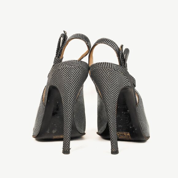 Gianfranco Ferre Silver & Black Metallic Herringbone Slingback Heels - Picture 3 of 9